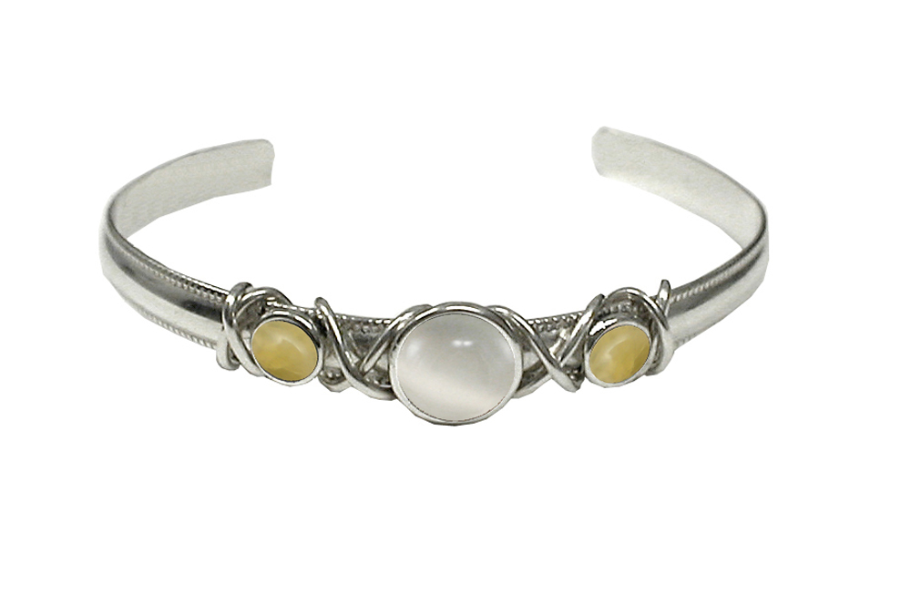 Sterling Silver Hand Made Cuff Bracelet With White Moonstone